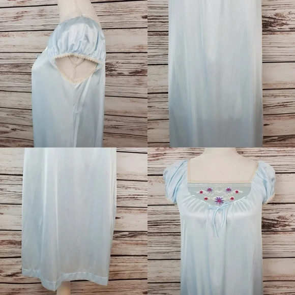 Movie Star Small Vinatge Blue Embroidered Nylon 2-Pc Matching Robe and Gown Set - Picture 10 of 12